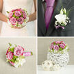 A handcrafted wedding bouquet in muted mauve, cream, and green is displayed as though waiting on a dressing table in a Golders Green townhouse. The dominant roses glow in soft mauve-pink tones, each bloom full and gently unfurling, with edges that curl slightly like the pages of a well-loved book. Between them, bright green button chrysanthemums peek through, adding rounded pops of colour and texture that feel as fresh as the lawns around Golders Green station on a spring morning. White lisianthus and other creamy flowers nestle in clusters, their fine, ruffled petals layering over one another to form a soft halo around the central roses. The bouquet has a rounded, structured shape, classic yet contemporary, with hints of airy foliage extending just beyond the mass of blooms to keep it light and elegant. The stems are carefully cut to an even length and wrapped in a neat band of satin ribbon, the pale pink and white binding giving the bride a comfortable, secure grip. Nearby lies the groom's boutonnière: a single white lisianthus or rosebud surrounded by wisps of greenery, tied with the faintest touch of lavender ribbon to mirror the bouquet's palette. Gentle lighting casts a warm glow over the arrangement, enhancing the petals' natural sheen and hinting at the fragrance of roses and fresh greenery ready for a wedding near Golders Hill Park or Temple Fortune. The composition captures the intimate excitement of a wedding morning, the shared look between partners, and the sense of thoughtful design that local florists bring to every Golders Green celebration.