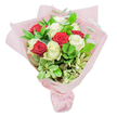 Presented against a simple white background, this lush bouquet brings together approximately twenty roses in deep red and creamy white-the iconic shades of love and new beginnings. Each bloom appears freshly cut, with velvety petals and a natural sheen, carefully nestled amid a vibrant surround of green ruscus, airy eucalyptus, and soft, variegated foliage. The tightly gathered dome evokes a sense of abundance without excess, capturing the spirit of thoughtful gift-giving cherished by Golders Green locals. Wrapped in layers of gentle pink paper, its edges slightly translucent, the bouquet is both modern and classic-light catching the pink as it would on a Hampstead afternoon. Ideal for commemorating anniversaries, Mother's Day, or thoughtful congratulations throughout NW11, this arrangement reflects skilled floristry with its interplay of colour, fragrance, and texture-offering a quiet moment of celebration and beauty just steps from the heart of Golders Green.
